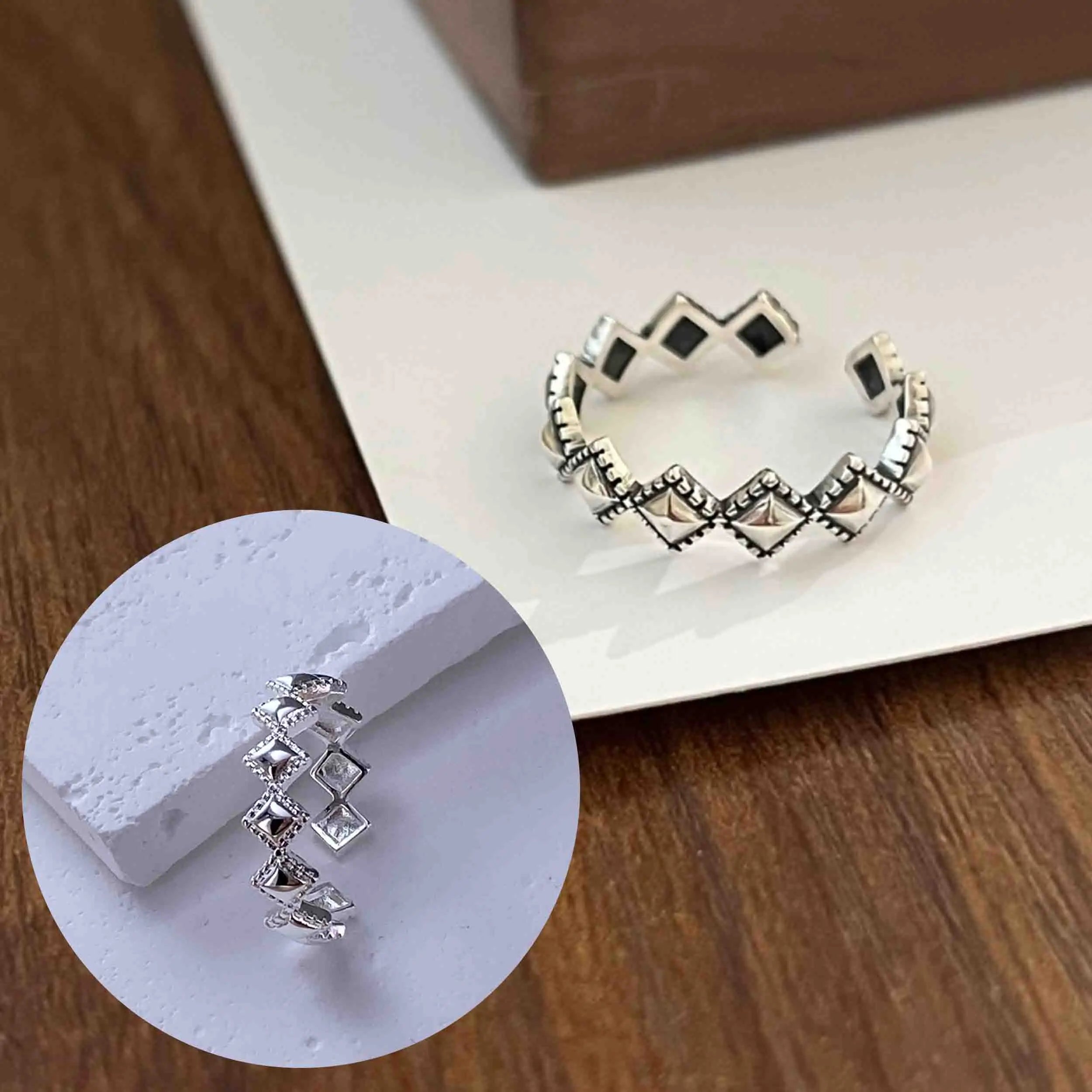 خاتم فينتفيل من الفضة الإسترليني عيار 925 للنساء والفتيات، هدية مثالية بتصميم ريترو عصري فريد من نوعه، مجوهرات هندسية غير متماثلة، خدمة توصيل مباشرة