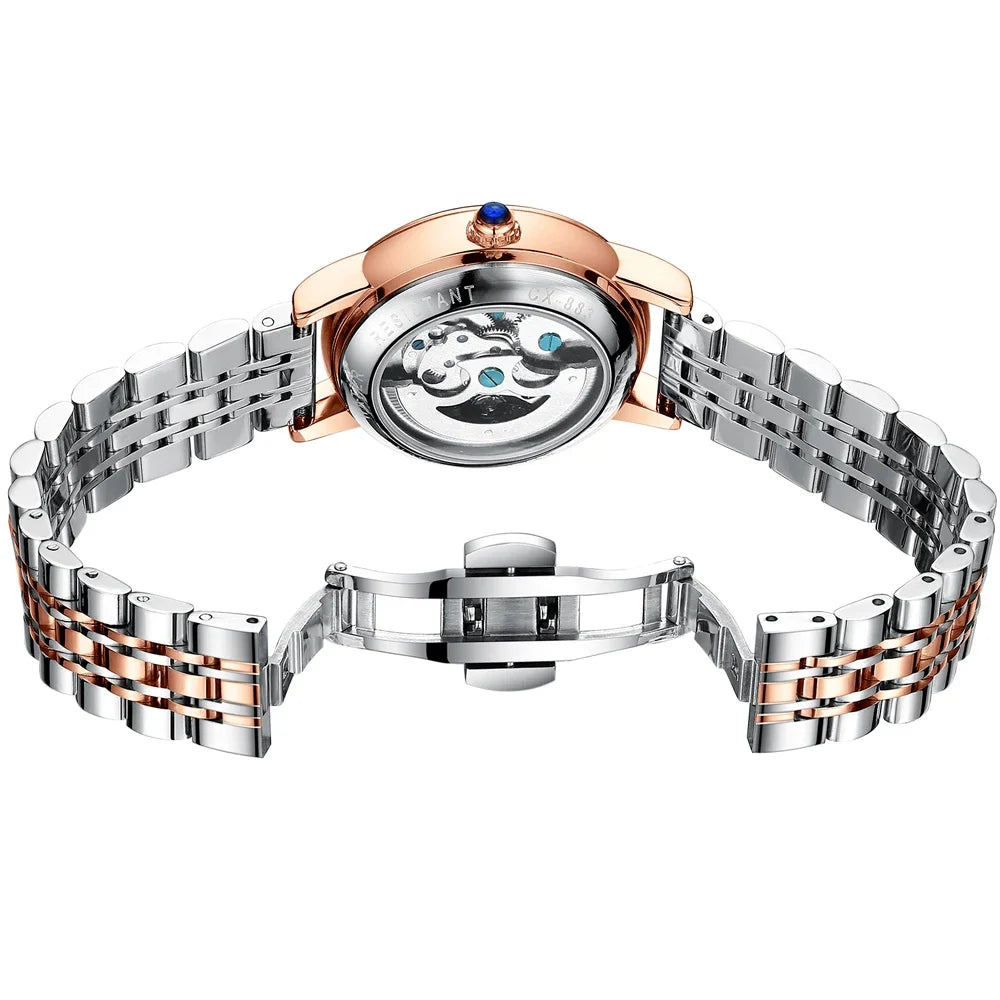 2024 CHENXI 8833 ساعة ميكانيكية أوتوماتيكية نسائية من أفضل العلامات التجارية الفاخرة ساعة معصم نسائية مقاومة للماء ساعة عمل جلدية