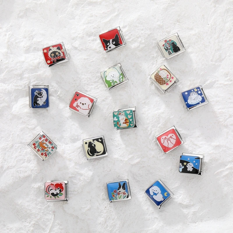 قطعة واحدة من دلايات القط المحظوظ الكرتوني تيدي شيبا إينو الإيطالية تناسب سوار 9 مم من الفولاذ المقاوم للصدأ صناعة المجوهرات بنفسك بالجملة