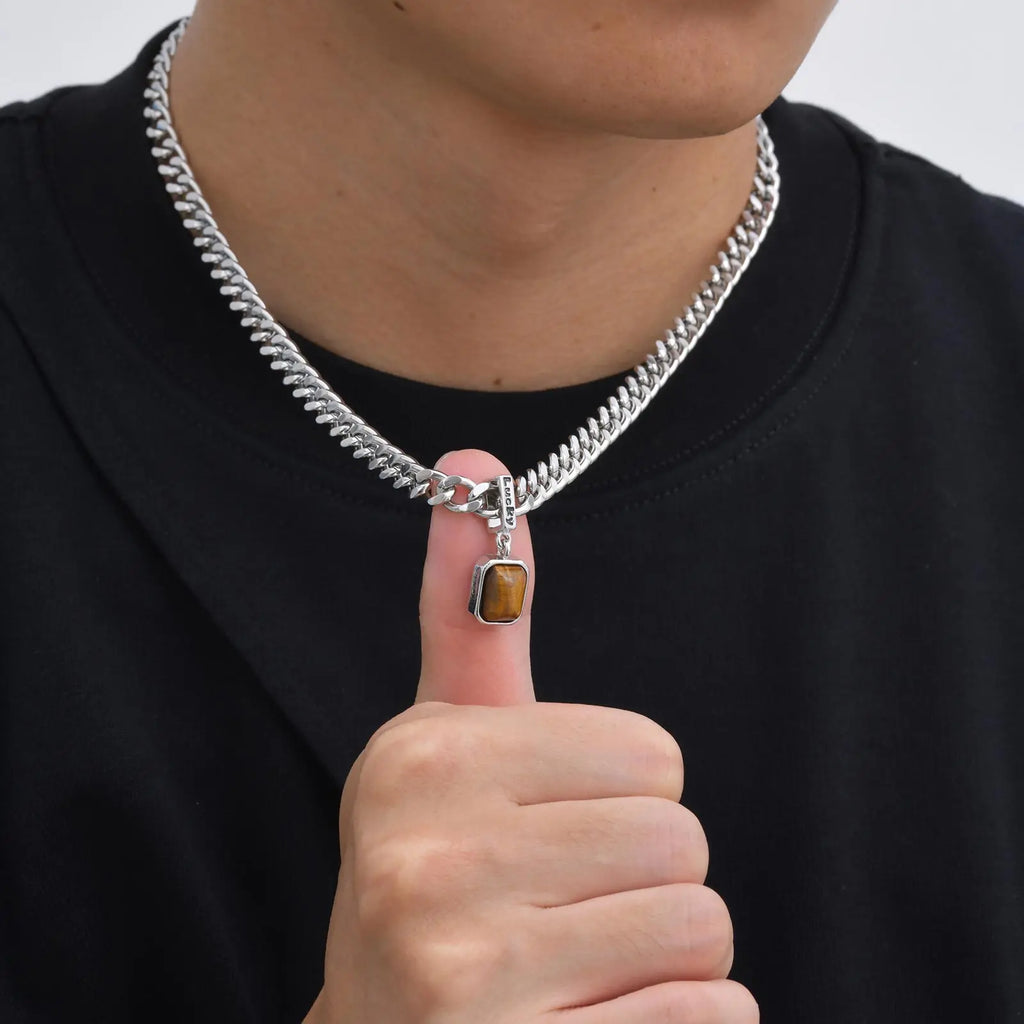 قلادة هيب هوب كوبية سميكة للرجال والأولاد، قلادة من الفولاذ المقاوم للصدأ بكلمات محظوظة مربعة الشكل، هدية عيد ميلاد عصرية