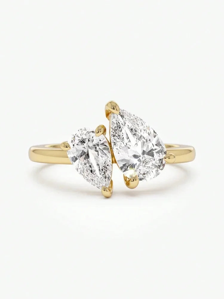 خواتم فضية عيار 925 بتصميم قطرات الماء المتلألئة المتشابكة مع أحجار الكمثرى الشفافة البراقة، هدية مثالية للنساء، مجوهرات فاخرة لحفلات الزفاف