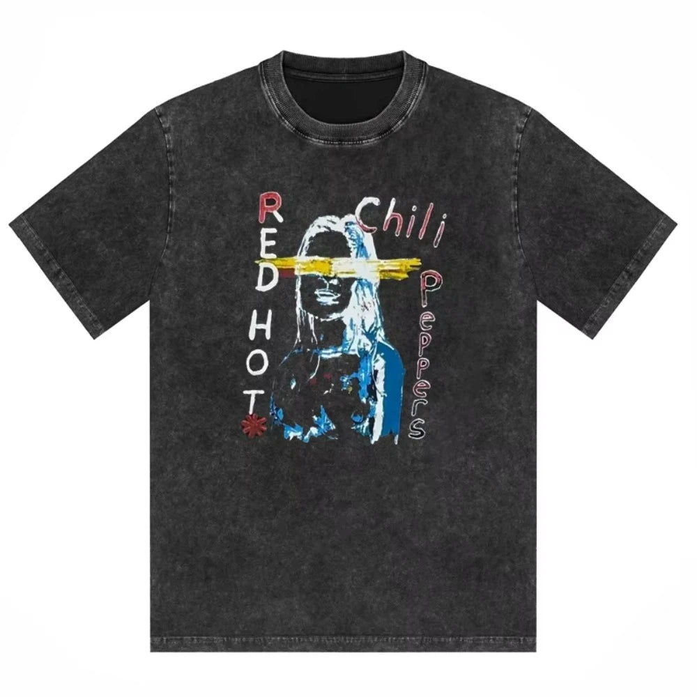 تي شيرت رجالي ونسائي مطبوع عليه شعار فرقة ريد هوت تشيلي بيبرز، مصنوع من القطن المغسول بتصميم هيب هوب، بأكمام قصيرة، ومقاسات كبيرة، مناسب للصيف