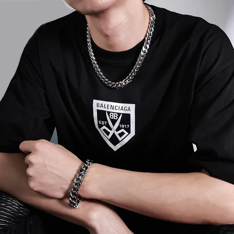 قلادة YQ ​​الكوبية بسلسلة سميكة من الفولاذ المقاوم للصدأ 8 مم - 14 مم للرجال، إكسسوارات مجوهرات، سلاسل رقبة بانك للرجال