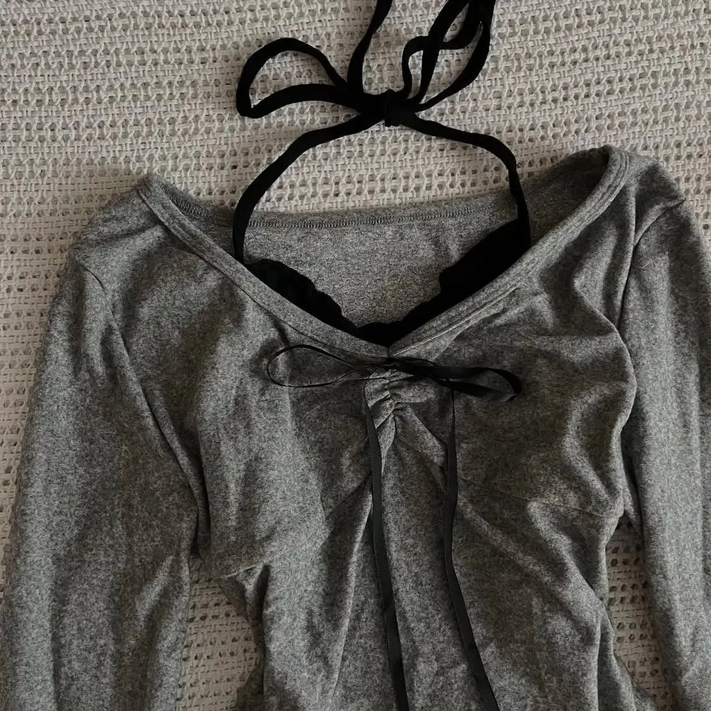 قمصان نسائية خريفية بياقة مدورة مع حواف من الدانتيل وقصة ضيقة وحاشية متعددة الطبقات وأكمام طويلة ونمط مقصوص