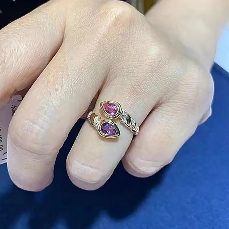 خواتم فويدجو العتيقة بتصميم ثعبان وقطرة ماء، مرصعة بالزركون الوردي والأرجواني، إكسسوارات نسائية أنيقة باللون الذهبي