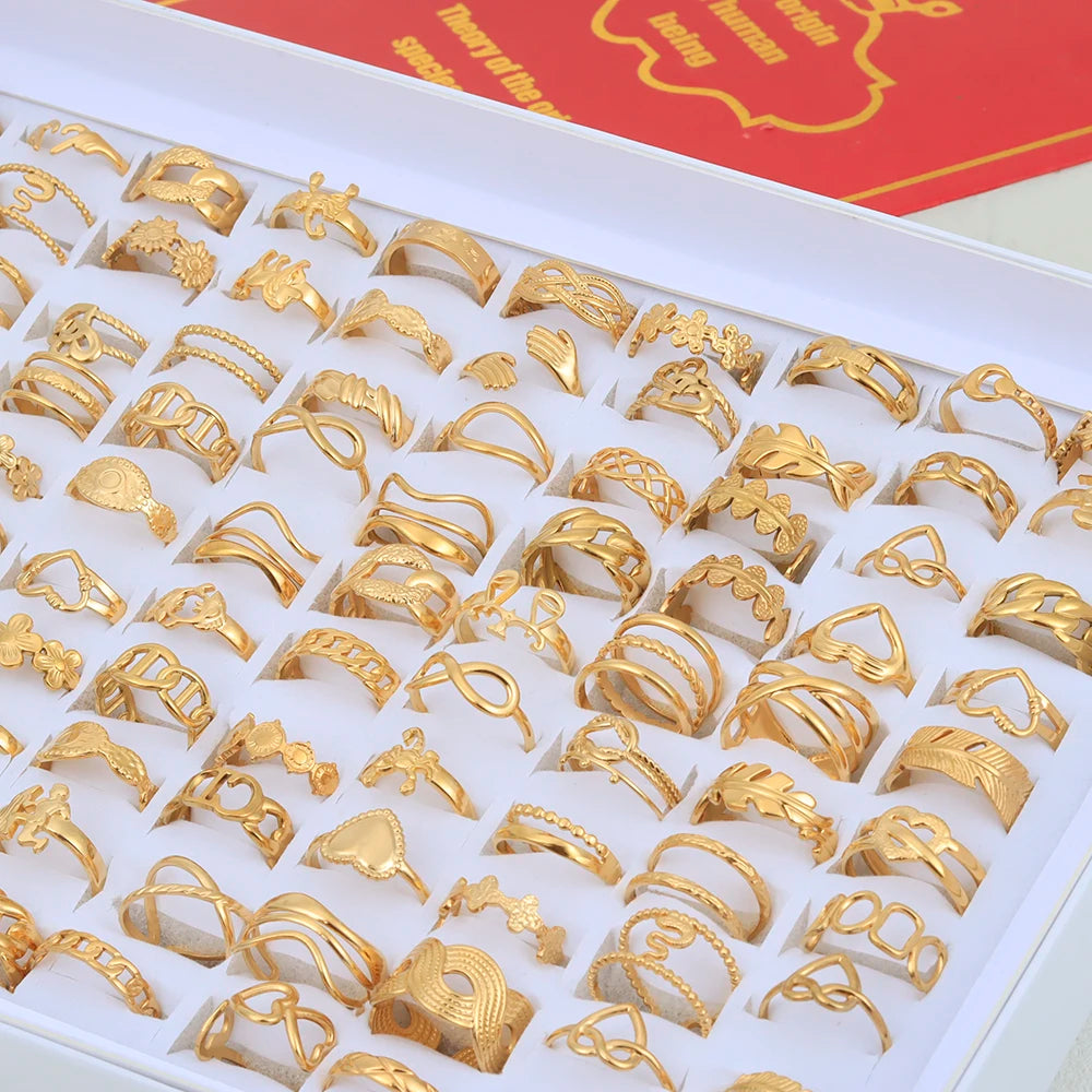 20 Pieces/Lot Vintage Adjustable Stainless Steel Rings Mixed Oil Pressure Titanium Steel Men and Women Couple Finger Ring