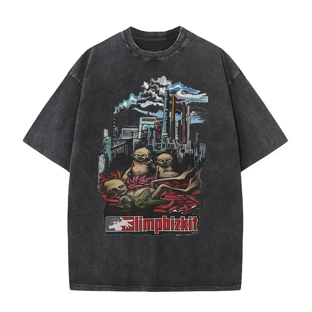 تي شيرت رجالي ونسائي قطني مطبوع عليه عبارة Washed Vintage Rock Band Limp Bizkit Loserville Tour 2025 تي شيرت رجالي ونسائي قطني بتصميم قوطي عتيق ملابس الشارع