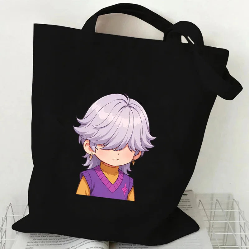 حقيبة تسوق قماشية بتصميم أنيمي صائد الشياطين من كيبوب، حقيبة تسوق عصرية بسعة كبيرة، حقيبة يد نسائية