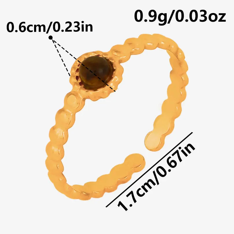 خاتم من حجر عين النمر الحقيقي على شكل قلب الشمس من الفولاذ المقاوم للصدأ، خواتم مفتوحة للنساء والرجال، إكسسوارات مجوهرات عتيقة مطلية بالذهب الحقيقي