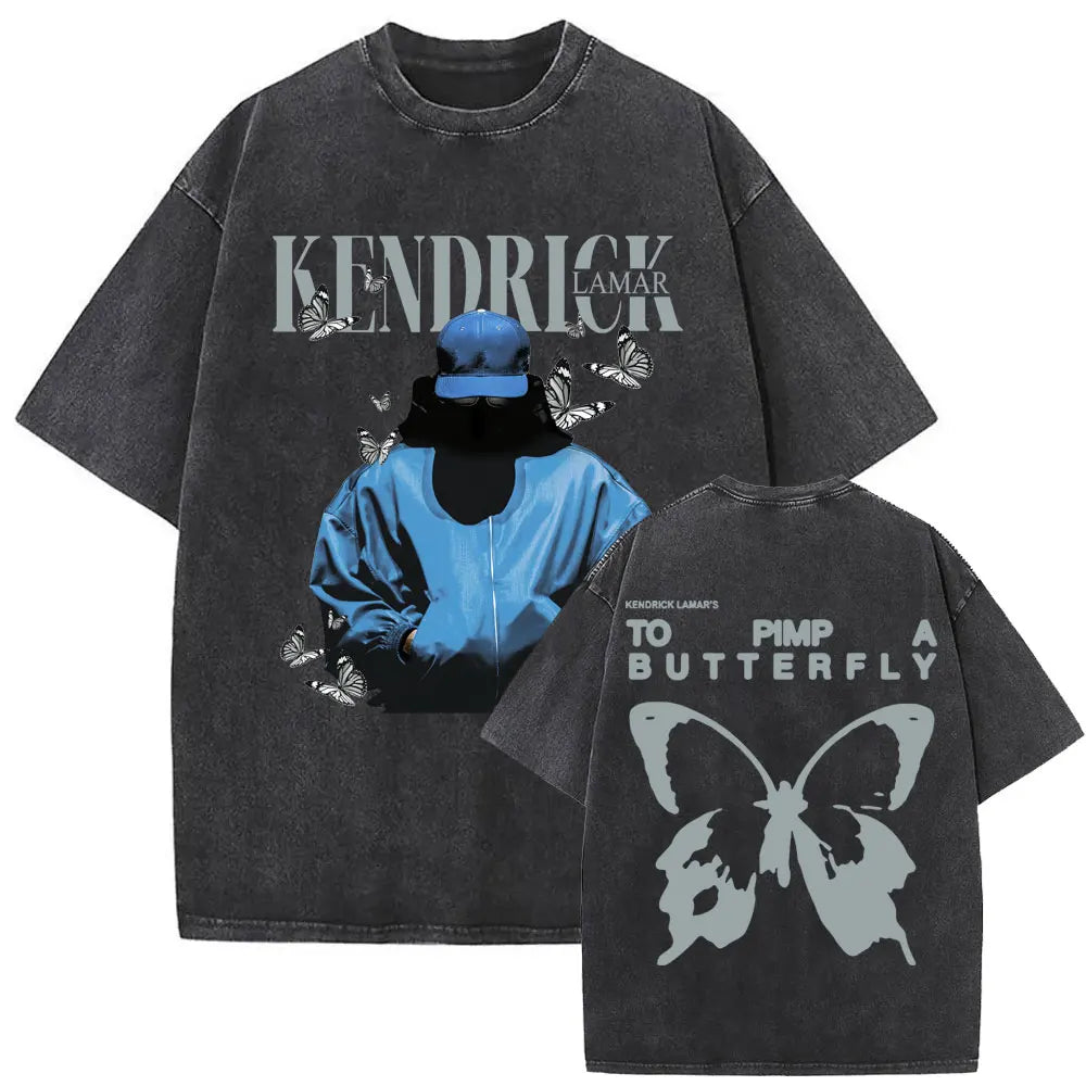 تي شيرت رجالي بتصميم ريترو مغسول من تصميم مغني الراب كندريك لامار، تي شيرت DAMN مطبوع عليه شعار الهيب هوب الحضري، مصنوع من القطن بنسبة 100% على الوجهين.