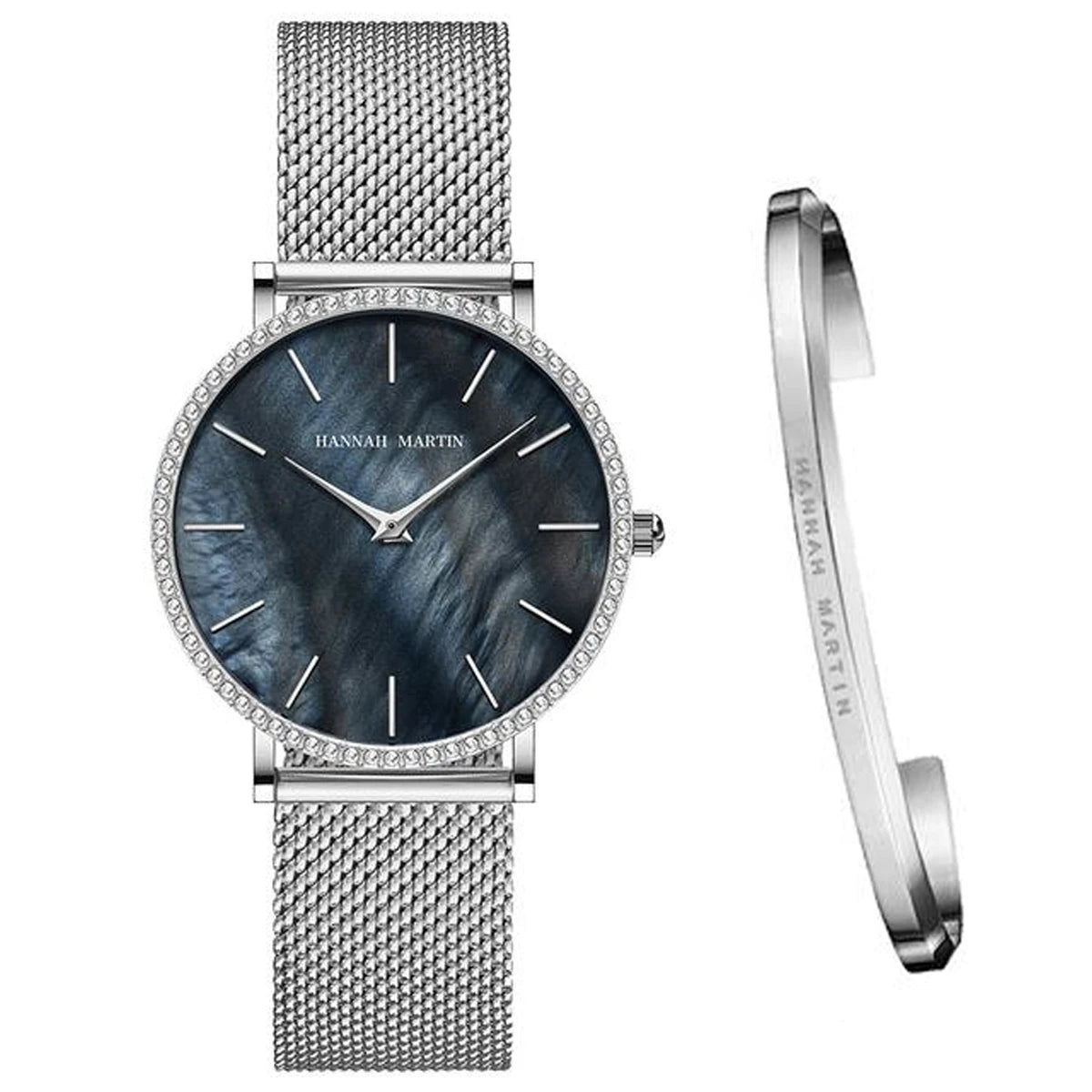 ساعة يد نسائية فاخرة، حركة كوارتز يابانية، مينا من الصدف، مرصعة بأحجار الراين، مصنوعة من الفولاذ المقاوم للصدأ، علبة هدايا أنيقة، مقاومة للماء.