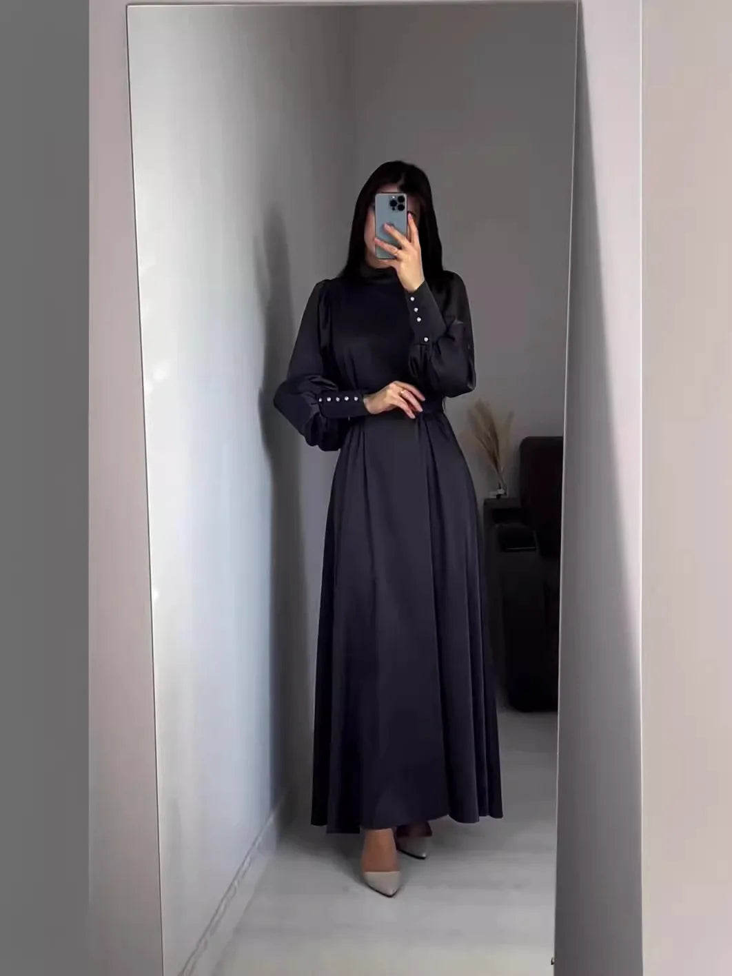 Solid Color Long Sleeve Muslim Dress Women Slim Fit Belt Morocco Party Dresses Ramadan Islam Dubai Abaya Arab Long Dress Vestido