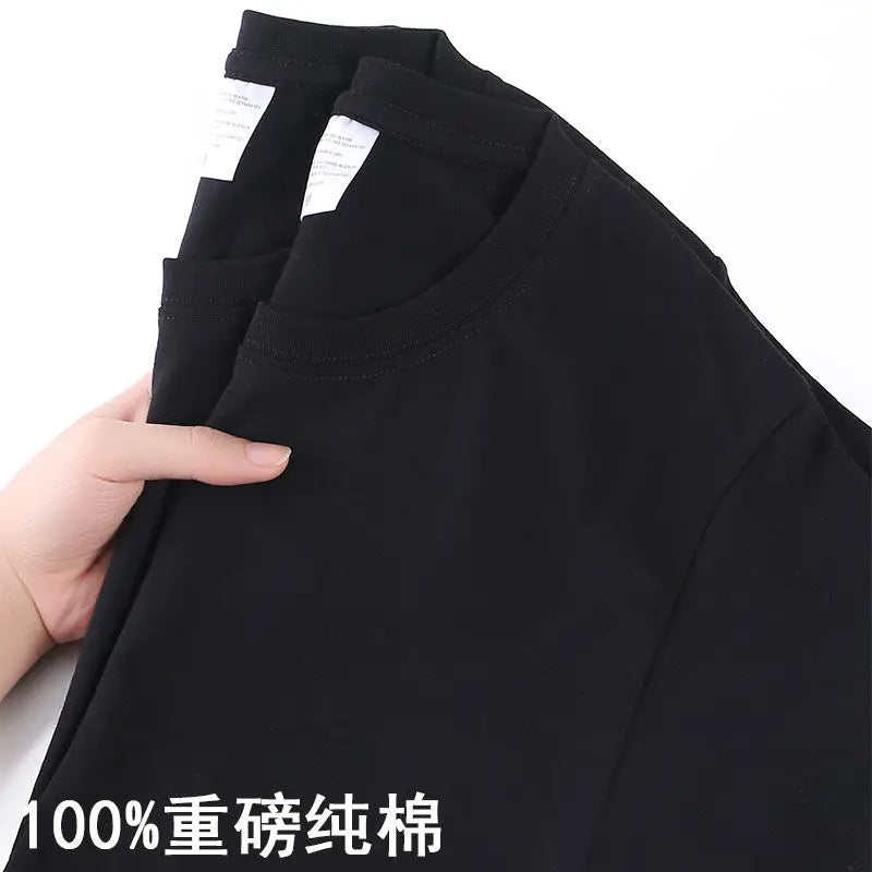 تيشيرت قطني 100%، للرجال والنساء، لون موحد، رقبة دائرية، أكمام قصيرة، مناسب للصيف، تصميم كوري فضفاض، نصف كم، مقاسات من M إلى 4XL