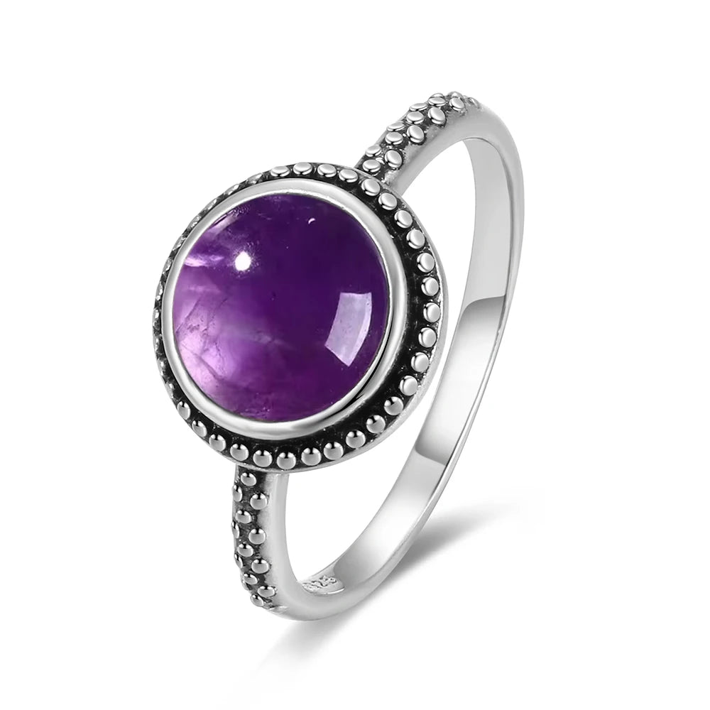 خواتم عتيقة من الفضة الإسترليني عيار 925 مرصعة بحجر الجمشت الطبيعي، بتصميم زهرة، مجوهرات فضية فاخرة بتصميم كلاسيكي، هدايا مثالية للحفلات للنساء والرجال