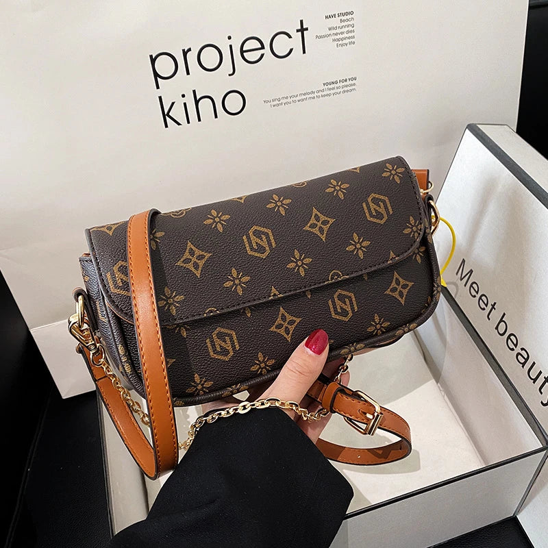 حقيبة مربعة صغيرة مطبوعة بأسلوب ريترو عصري؛ حقيبة كتف مفردة متعددة الاستخدامات؛ حقيبة كروس تحت الذراع.