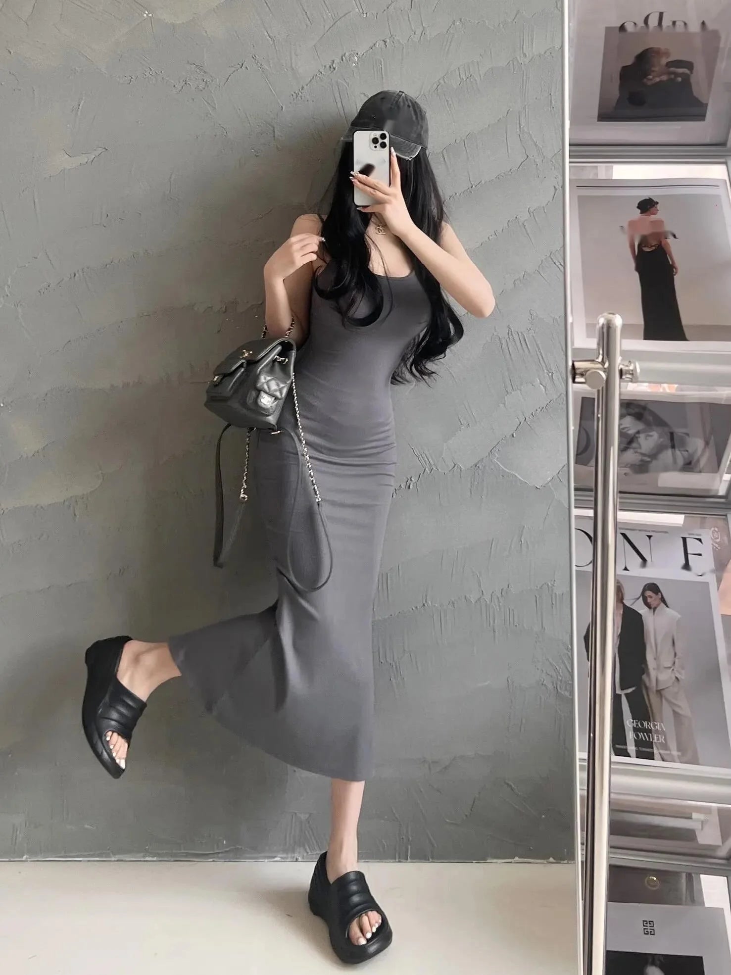 Pure Desire Spicy Girl Strap Dress, Women's Summer Look Skinny Bag Hip Split Long Dress Elegant Sweet Fashion Women Tops L7SY