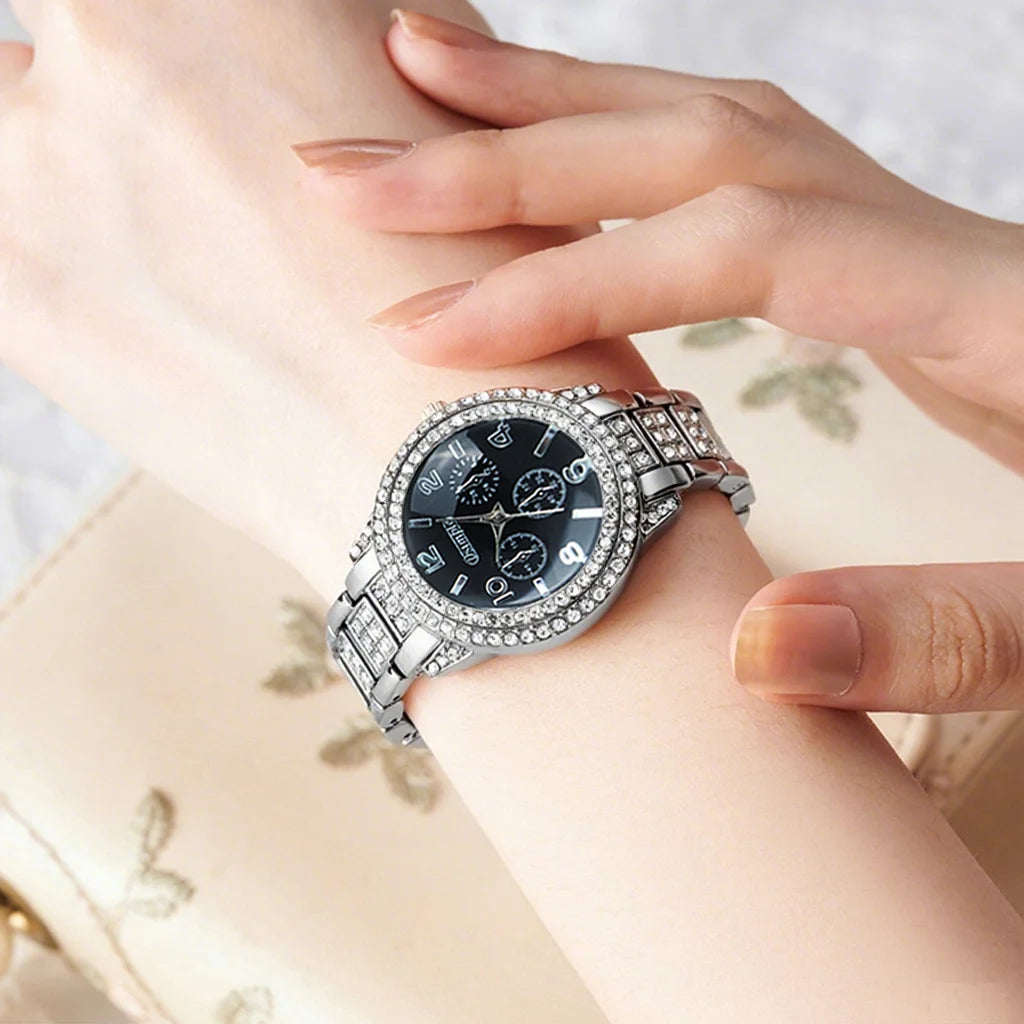 طقم ساعة يد كوارتز أنيقة للسيدات مكون من 6 قطع مع مجوهرات - هدية مثالية للنساء، عيد الحب، تصميم أنيق