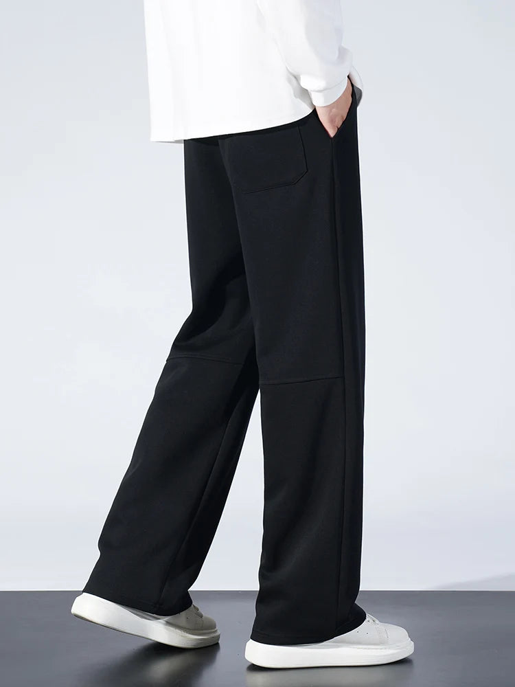 Autumn Men Sweatpants Fashion Splicing Pants Drawstring Wide Leg Neutral Straight Track Pants Cotton Loose Casual Trousers