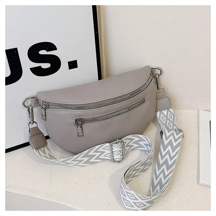 Women's Waist Bag Multi-pocket Street Fanny Pack PU Leather Chest Bag Fashion Wide Strap Crossbody Bag Retro Solid Shoulder Bags