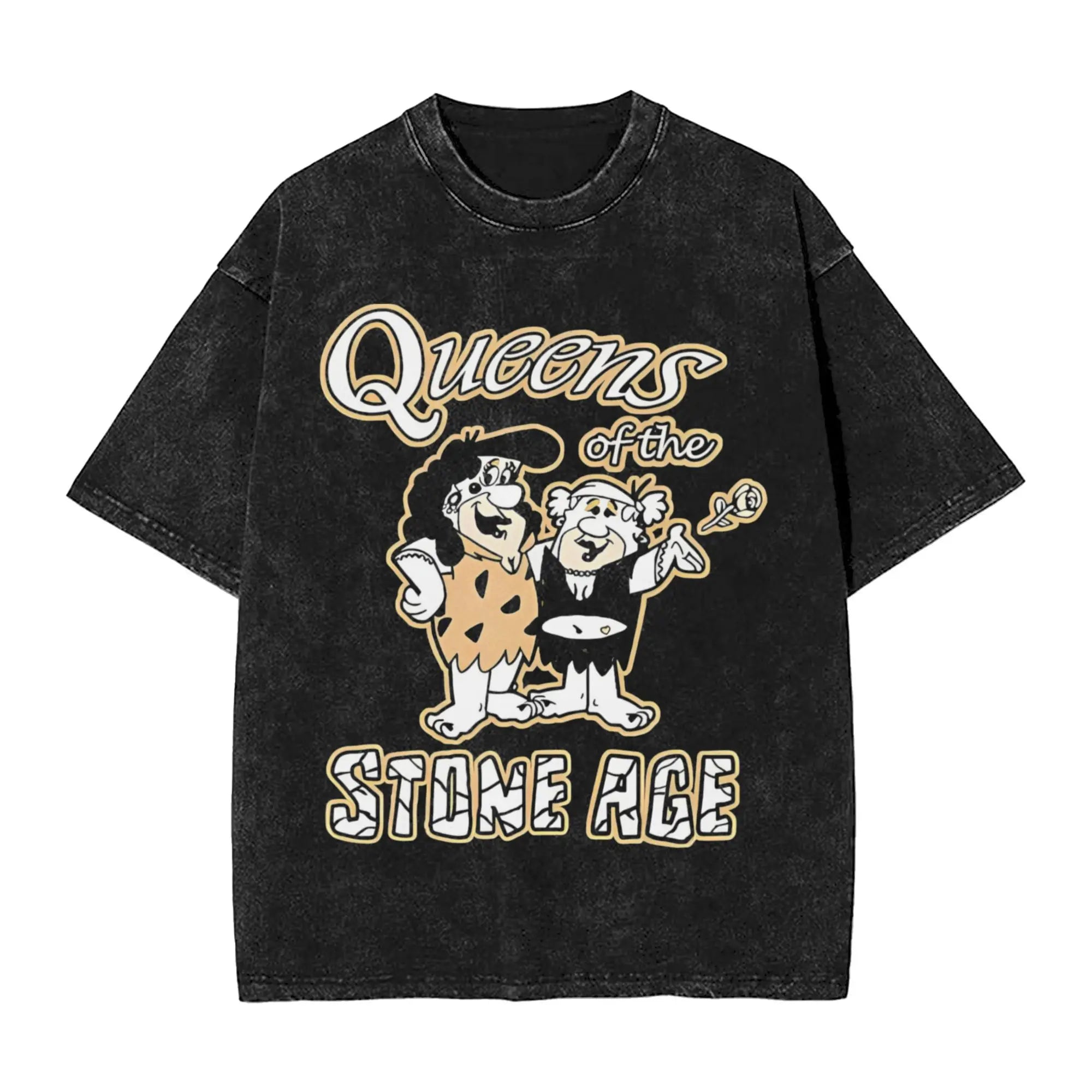 تي شيرت رجالي من فرقة ملكة العصر الحجري، تي شيرتات فكاهية مغسولة، تي شيرت بأكمام قصيرة وياقة مستديرة، تي شيرت قطني خالص، ملابس هدايا