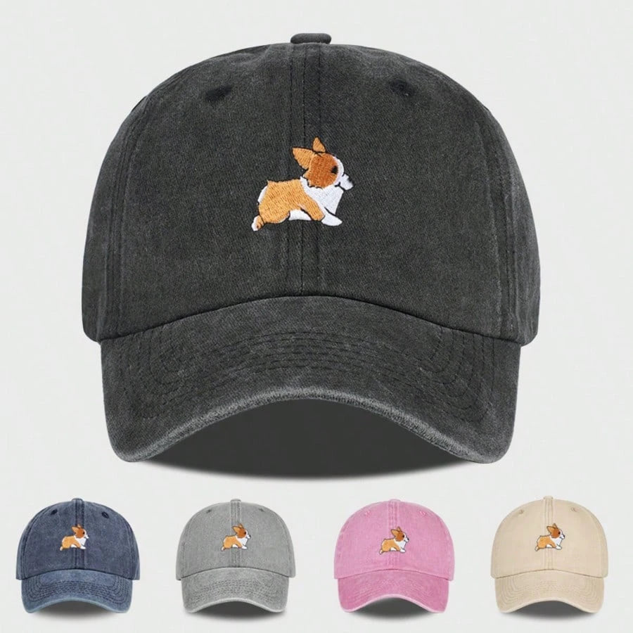 قبعة بيسبول مطرزة برسومات كلب كورجي لطيف للرجال والنساء، مناسبة للسفر والتنزه في الهواء الطلق، وقبعة واقية من الشمس، وقبعة استرخاء.
