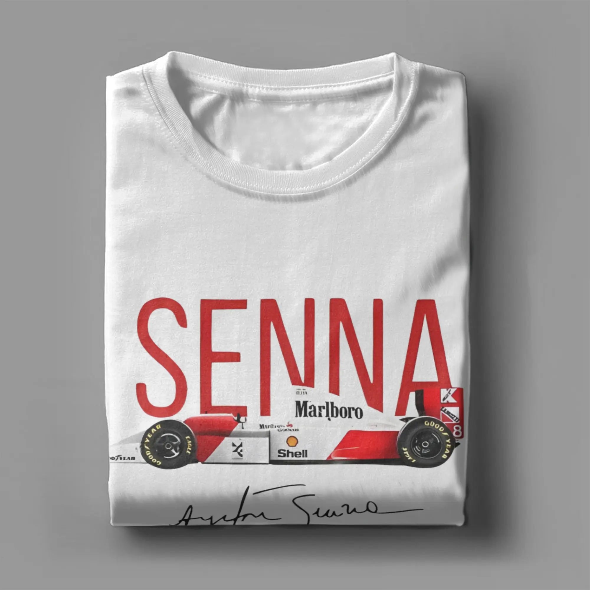 تي شيرت رجالي مطبوع عليه صورة سيارة سباق أيرتون سينا، مصنوع من القطن بنسبة 100%، برقبة دائرية وأكمام قصيرة، وملابس بمقاسات كبيرة