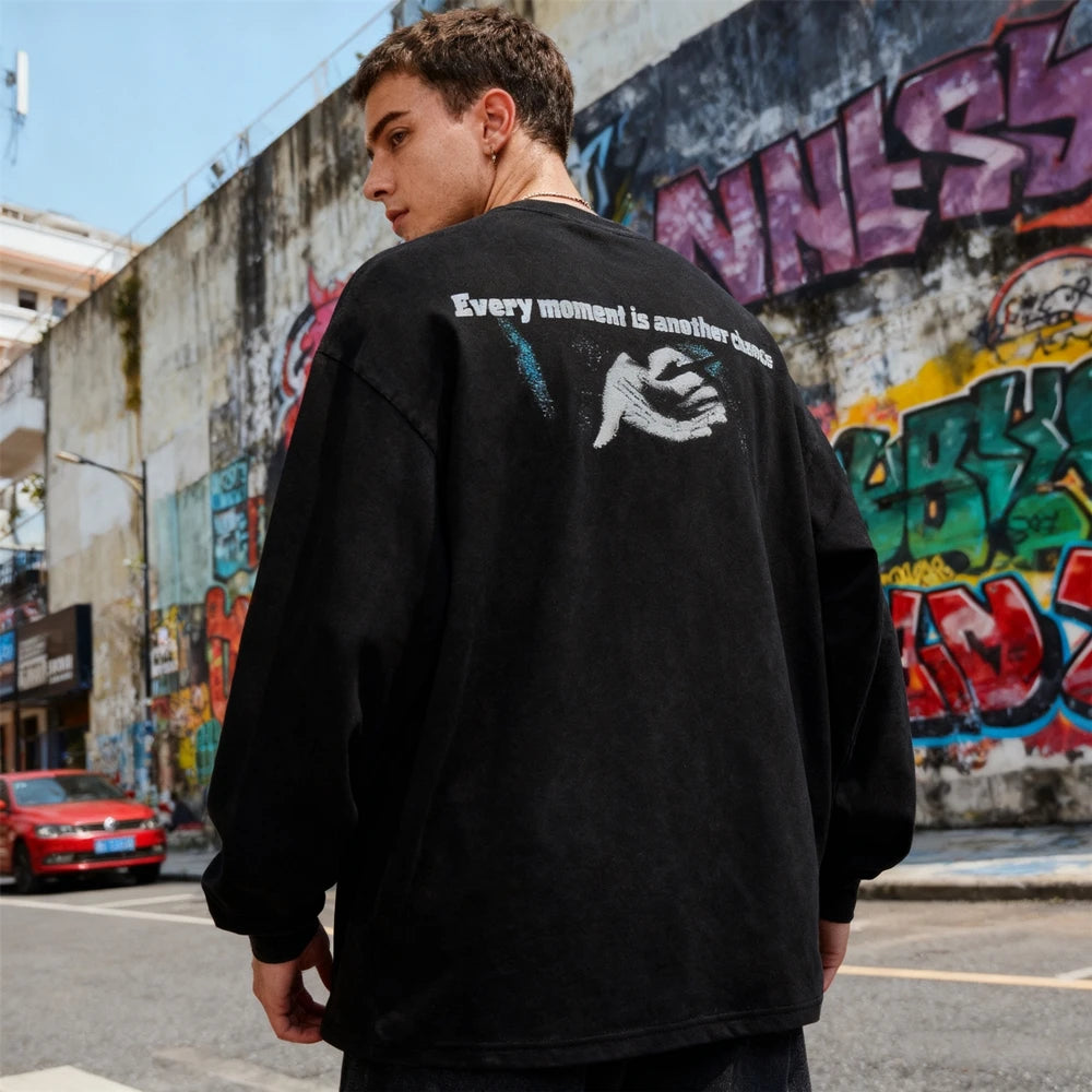 تي شيرت رجالي عتيق برسومات مطبوعة على الطراز الأمريكي من KUCLUT 8mile Fashion بأفضل جودة ومقاس كبير وأكمام طويلة