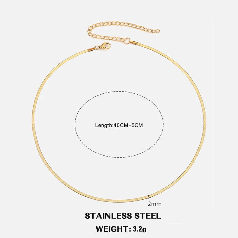 Hot Classic Unisex Flat Snake Chain Choker Necklace For Women Stainless Steel Herringbone Gold Silver Color Fashion Jewelry Gift