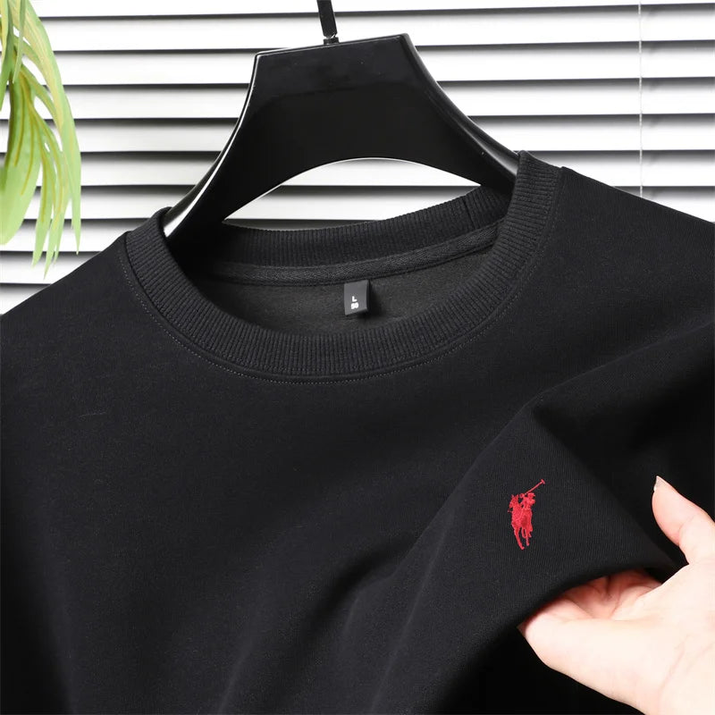 تي شيرت رجالي كاجوال فضفاض بأكمام طويلة ورقبة دائرية مطرزة من العلامة التجارية للرجال