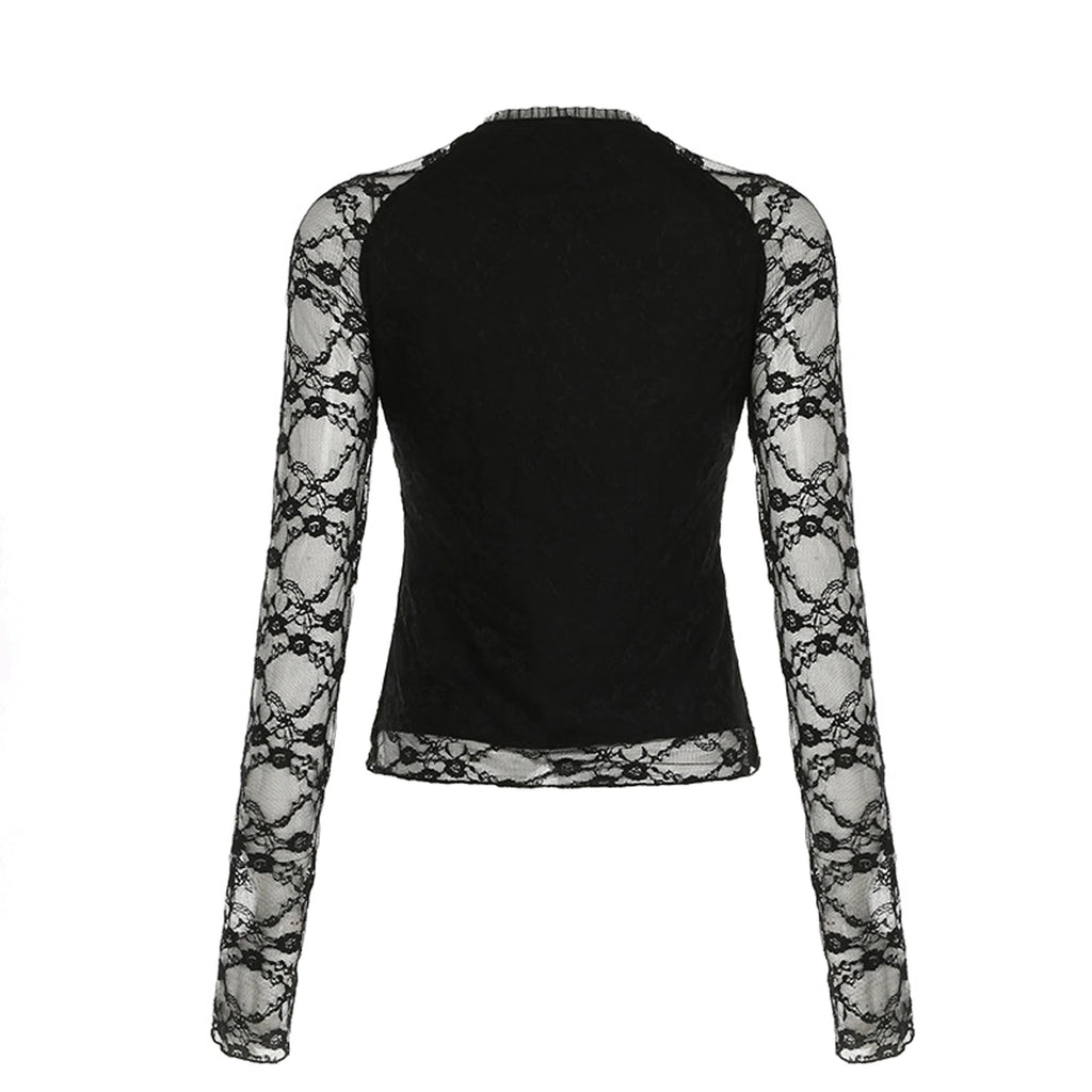 قمصان نسائية أنيقة من الدانتيل بأكمام طويلة ورقبة على شكل حرف V وربطة أمامية وقمصان ضيقة وملابس نادي الشارع