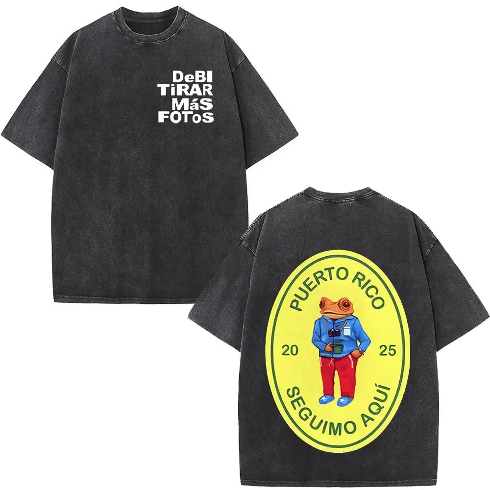 ألبوم Bad Bunny كبير الحجم المغسول Debi Tirar Mas Fotos DTMF تي شيرت جرافيكي للرجال والنساء تي شيرت عتيق ملابس الهيب هوب والشارع