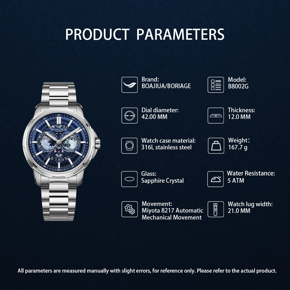 ساعة BOAIJIUA الميكانيكية الأوتوماتيكية ساعة Creative Starry Sky مقاومة للماء حتى عمق 50 مترًا 8217 ساعات ميكانيكية هدية عيد ميلاد للرجال