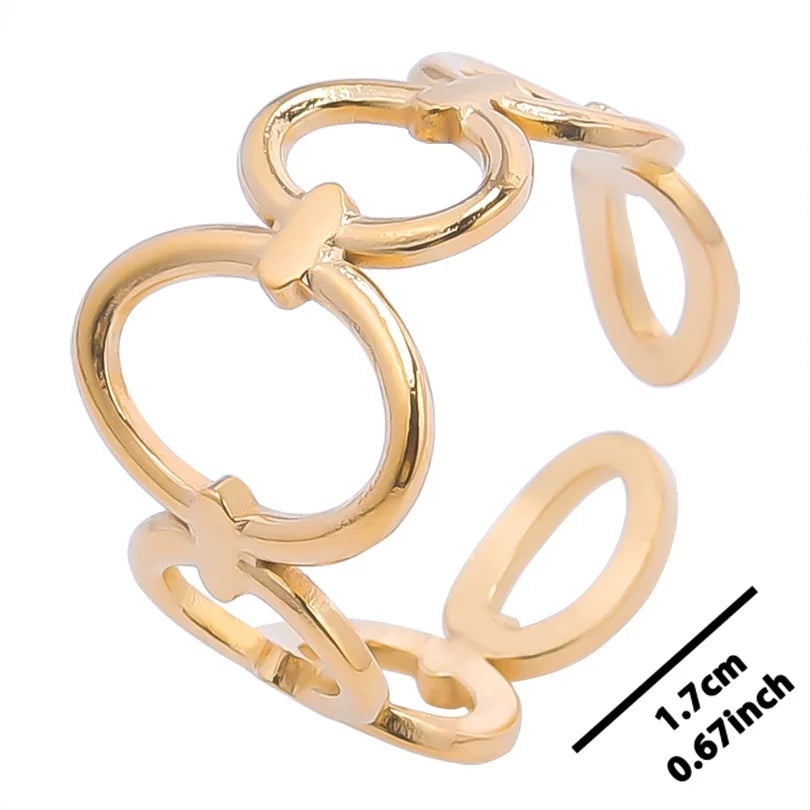 خواتم أنيقة مطلية بالذهب من الفولاذ المقاوم للصدأ، 6 قطع/مجموعة، بتصميمات زهور ونجوم وأوراق شجر وحب وثعبان، خواتم مجردة، مجوهرات نسائية بالجملة