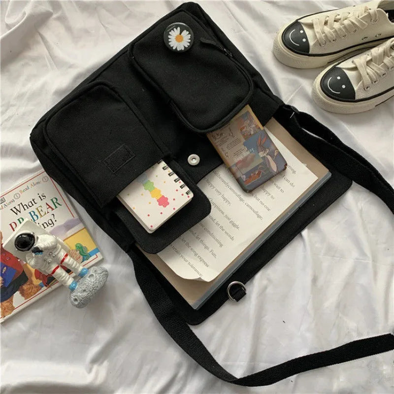 حقيبة قماشية لطيفة، حقيبة يد نسائية، حقيبة كتف، حقيبة كروس بودي يابانية بتصميم هاراجوكو، حقيبة صغيرة للبنات