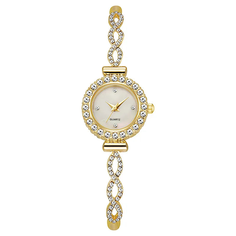 ساعة يد نسائية أنيقة مرصعة بأحجار الراين، مزودة بسوار، تعمل بحركة كوارتز، ساعة حائط.