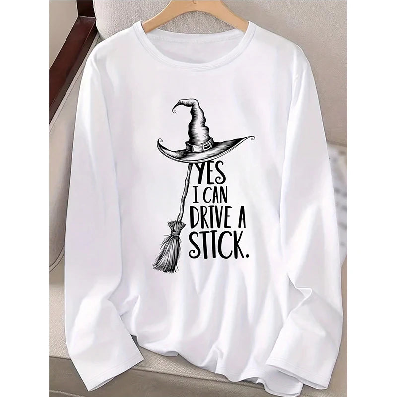 تيشيرت نسائي مطبوع بأكمام طويلة ورقبة دائرية، مناسب للهالوين، مناسب لفصلي الخريف والشتاء، بتصميمات مرحة، مستوحى من الطراز القوطي وأزياء الألفية الجديدة، ملابس الشارع
