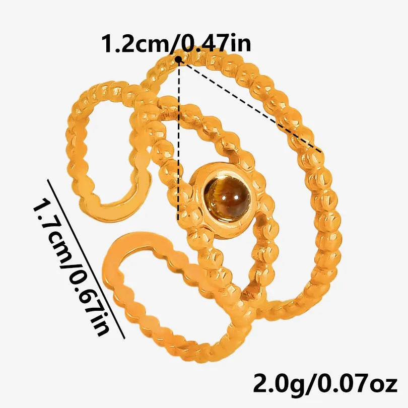 خاتم من حجر عين النمر الحقيقي على شكل قلب الشمس من الفولاذ المقاوم للصدأ، خواتم مفتوحة للنساء والرجال، إكسسوارات مجوهرات عتيقة مطلية بالذهب الحقيقي