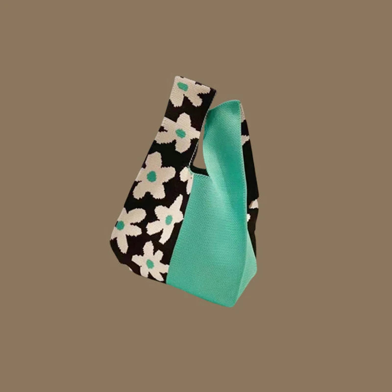 حقائب يد نسائية أنيقة مصنوعة يدويًا محبوكة، حقيبة معصم صغيرة بعقدة، حقيبة تسوق كورية كاجوال قابلة لإعادة الاستخدام