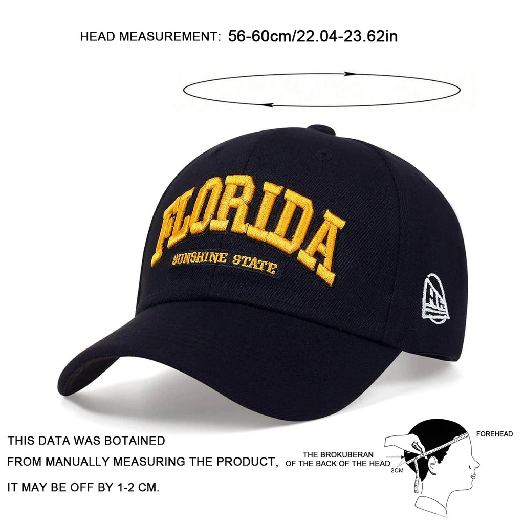 قبعات بيسبول للجنسين مطرزة بحروف فلوريدا، مناسبة لفصلي الربيع والخريف، قابلة للتعديل، للاستخدام اليومي، واقية من الشمس، وقبعة رياضية.