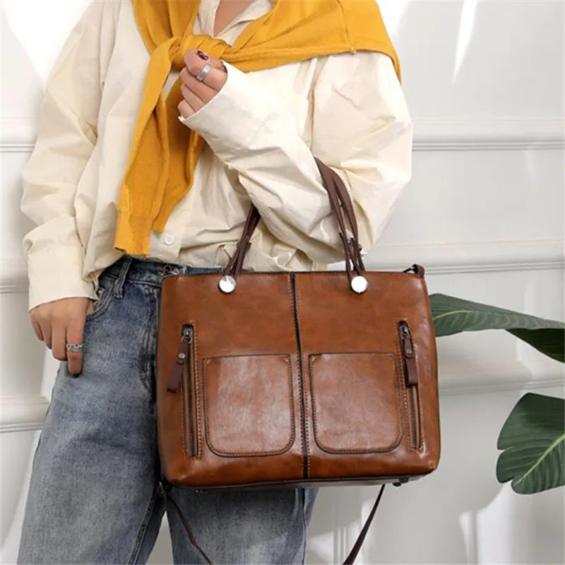 حقيبة كتف جلدية بتصميم كلاسيكي من أوروبا وأمريكا، حقيبة حمل بسحاب وجيبين، حقائب كروس كلاسيكية للنساء للعمل والمناسبات الخاصة