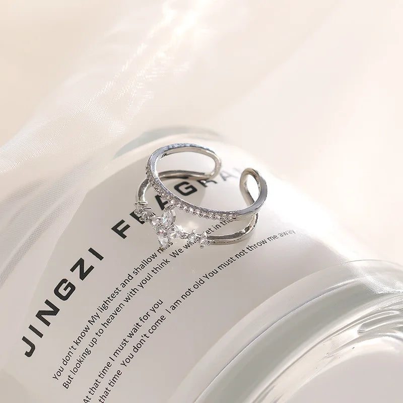 خاتم كريستالي أنيق قابل للتعديل بتصميم فرنسي عتيق للنساء، تصميم كوري أصلي جديد لعام 2022، إكسسوارات مجوهرات للبنات