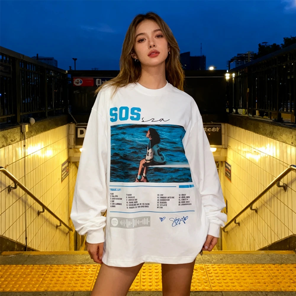 تي شيرت KUCLUT American Style Streetwear عالي الجودة مطبوع عليه وجه كبير، مصنوع من القطن بنسبة 100%، مقاس كبير، بأكمام طويلة، للرجال والنساء