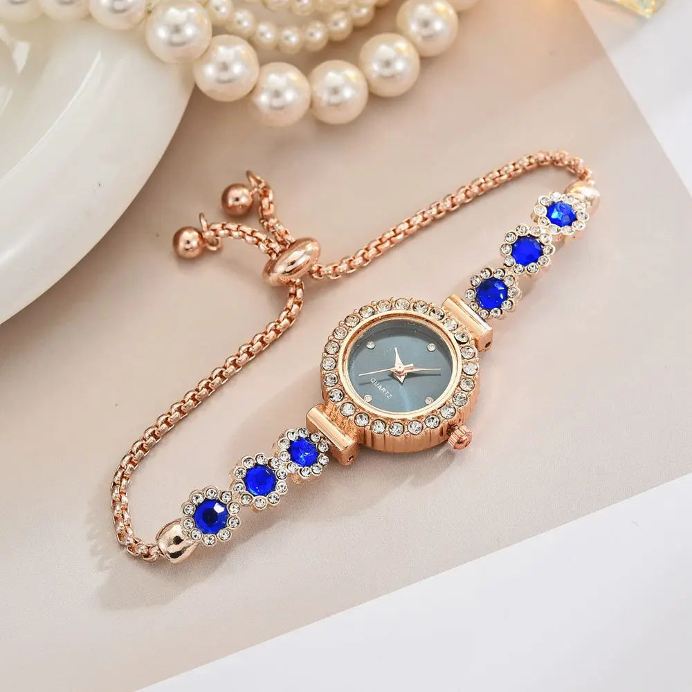 ساعات نسائية أنيقة مرصعة بأحجار الراين، سوار مرصع بالألماس والزهور، ساعة يد كوارتز نسائية