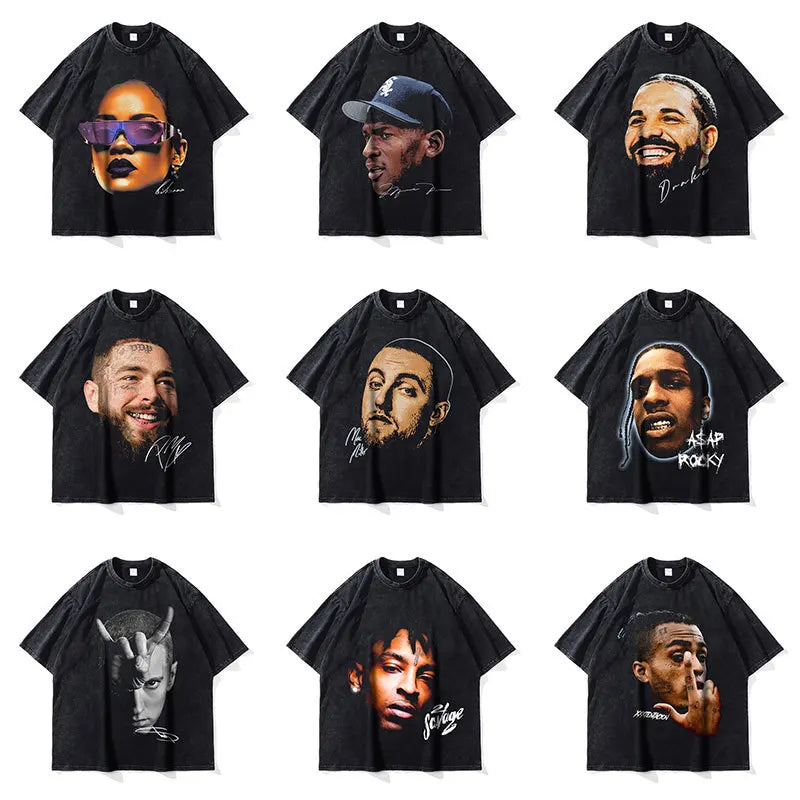 تي شيرتات كبيرة الحجم بتصميم هيب هوب راب مغسول عتيق، تي شيرت كبير الحجم مطبوع عليه DTG، تي شيرتات هاراجوكو Y2K بأكمام قصيرة للرجال، 100% قطن