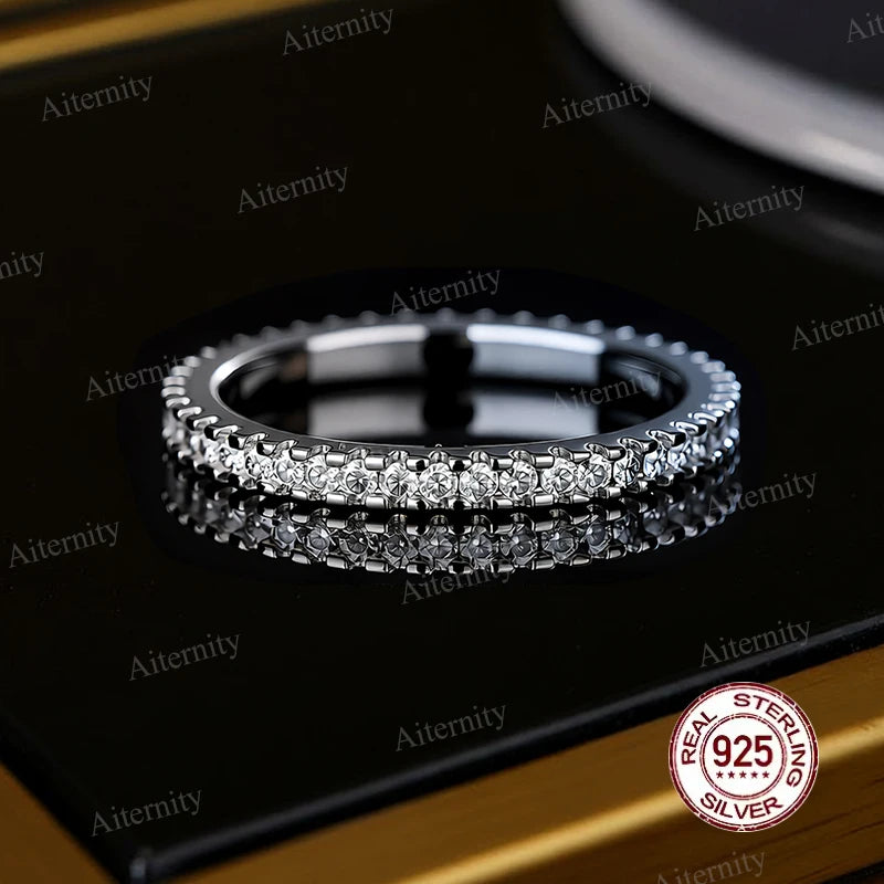 خاتم فضة أصلي 100% S925 للرجال والنساء فاخر لامع D VVS1 مويسانيتي اجتياز قلم اختبار الماس وخواتم الزركون للجنسين