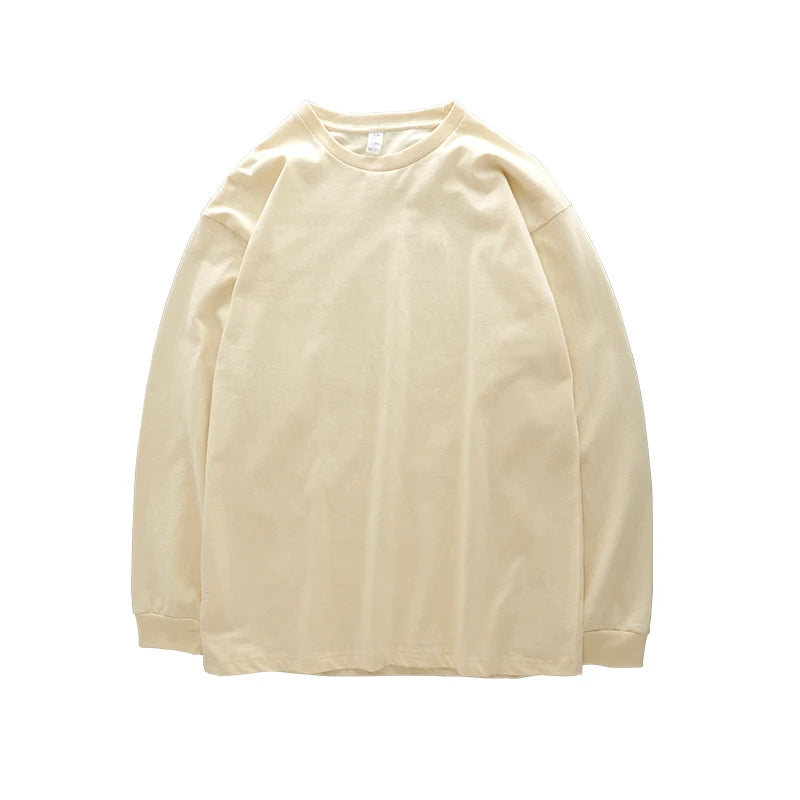 تيشيرت رجالي بأكمام طويلة من دوكين، وزن 280 غرام، مصنوع من القطن الخالص 100%، بقصة واسعة ولون سادة، ملابس رجالية.