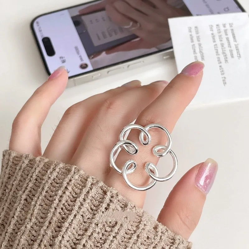 خاتم مفتوح من الفضة الإسترليني عيار 925 بتصميم بانك على شكل قلب، بتصميم هندسي غير منتظم، قابل للتكديس، هدية مجوهرات للنساء والفتيات، خدمة توصيل مباشرة بالجملة