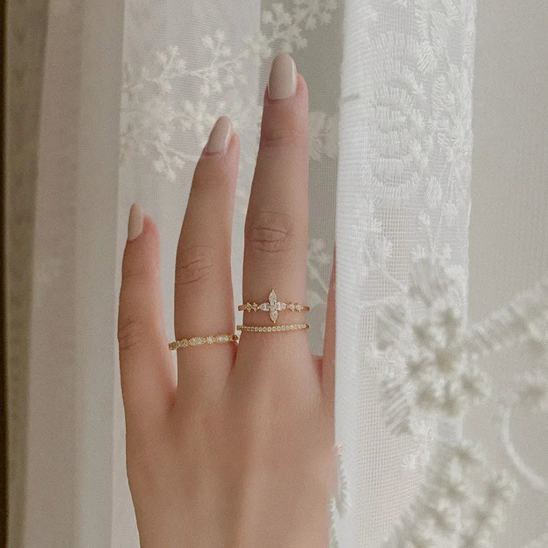 خاتم كريستالي أنيق قابل للتعديل بتصميم فرنسي عتيق للنساء، تصميم كوري أصلي جديد لعام 2022، إكسسوارات مجوهرات للبنات