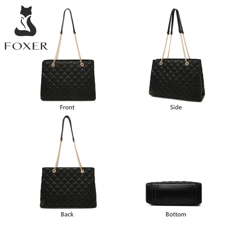 FOXER Women Fashion Quilted Shoulder Bag Female Classic Underarm Bag Vintage Lady Simple Tote Bags Chrismas Gift