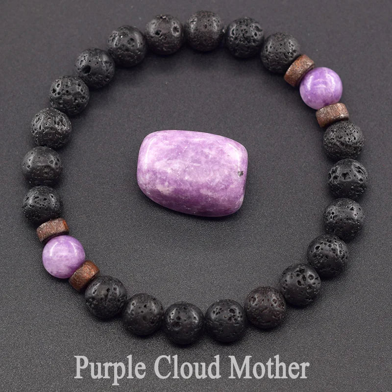 سوار من خرز عين النمر الأصفر الطبيعي للرجال والنساء، سوار من الحمم البركانية السوداء، سوار من حبل مرن من حجر بوذا التبتي للزوجين